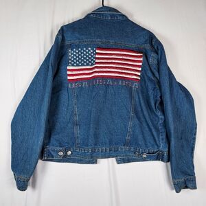 Keren Hart Embroidered American Flag Jean Jacket Womens XL Vintage 90s USA